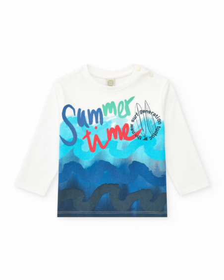 Camiseta de punto para niño en blanco con estampado veraniego