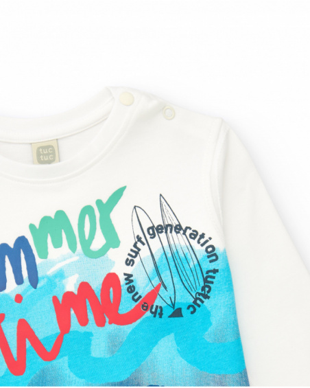 Camiseta de punto para niño en blanco con estampado veraniego