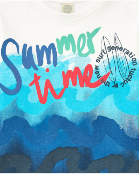 Camiseta de punto para niño en blanco con estampado veraniego
