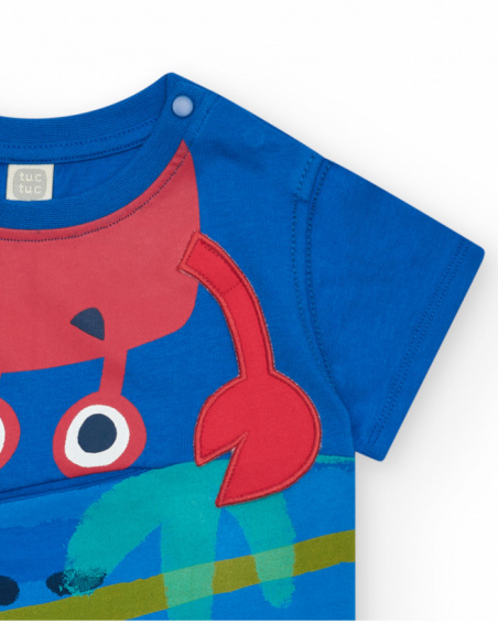 Camiseta para niño en azul con estampado de cangrejo y botones Camiseta para niño en azul con estampado de cangrejo y botones