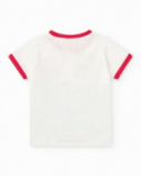 Camiseta para niño en blanco con ribetes rojos y estampado de Camiseta para niño en blanco con ribetes rojos y estampado de