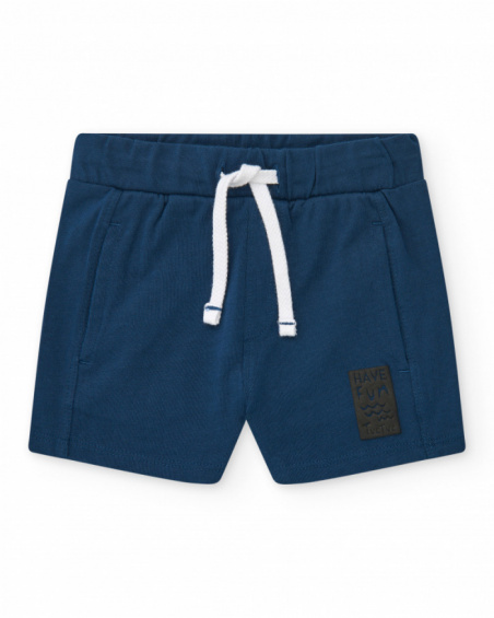 Bermuda para niño en azul con cintura ajustable y estampado Bermuda para niño en azul con cintura ajustable y estampado