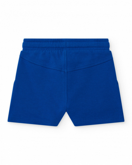 Bermuda para niño en azul con cintura ajustable y parche bordado Bermuda para niño en azul con cintura ajustable y parche bordado