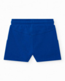 Bermuda para niño en azul con cintura ajustable y parche bordado Bermuda para niño en azul con cintura ajustable y parche bordado