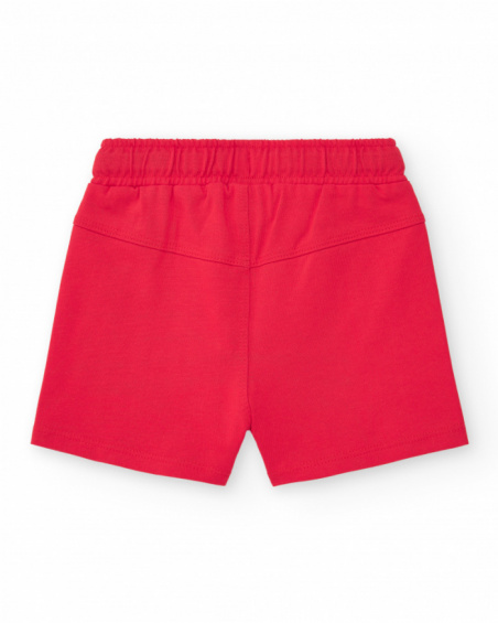 Bermuda para niño en rojo con estampado de tablas y cintura