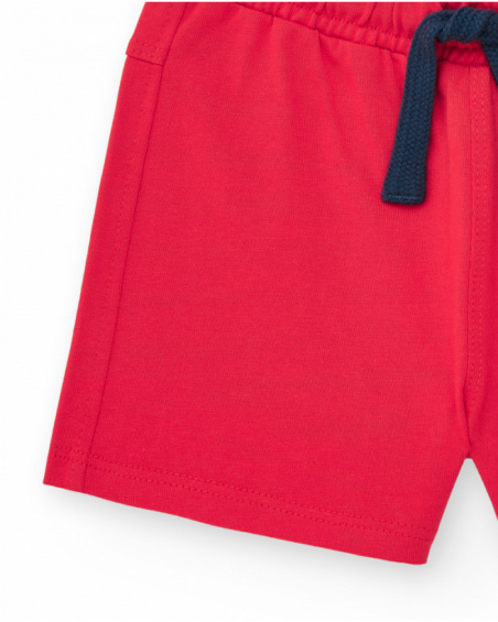 Bermuda para niño en rojo con estampado de tablas y cintura