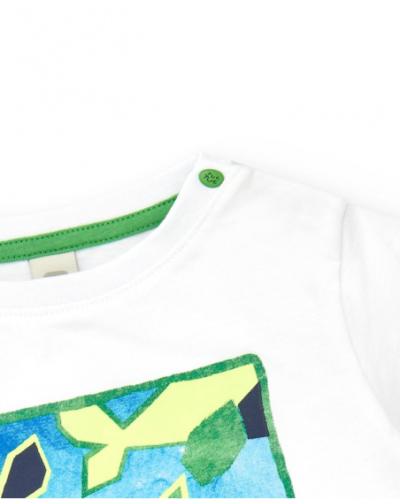 Camiseta para niño en blanco con tiburones en verde y azul