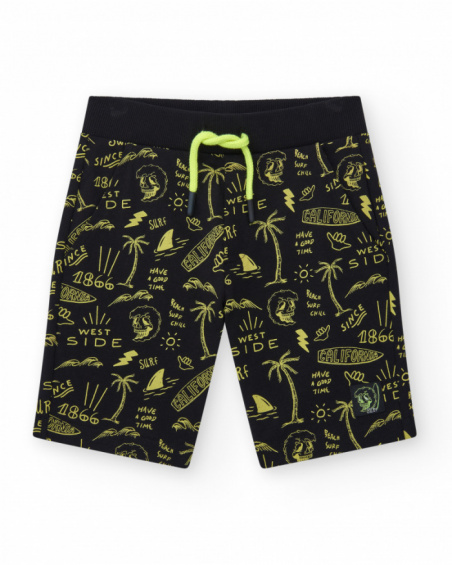 Bermudas para niño en negro con cintura elástica y estampado Bermudas para niño en negro con cintura elástica y estampado