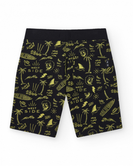 Bermudas para niño en negro con cintura elástica y estampado Bermudas para niño en negro con cintura elástica y estampado