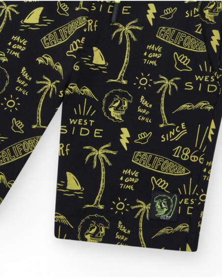 Bermudas para niño en negro con cintura elástica y estampado Bermudas para niño en negro con cintura elástica y estampado