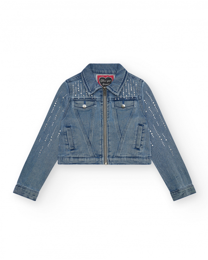 Chaqueta vaquera para niña en azul con detalles brillantes y
