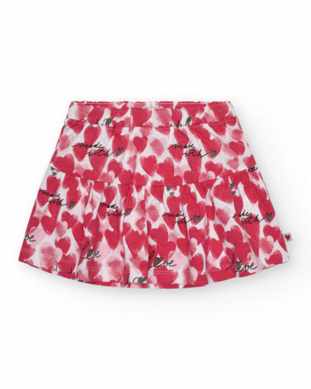 Falda para niña en rojo con corazones estampados y frases Falda para niña en rojo con corazones estampados y frases
