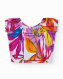Camiseta para niña en blanco con estampado tropical y nudo en Camiseta para niña en blanco con estampado tropical y nudo en