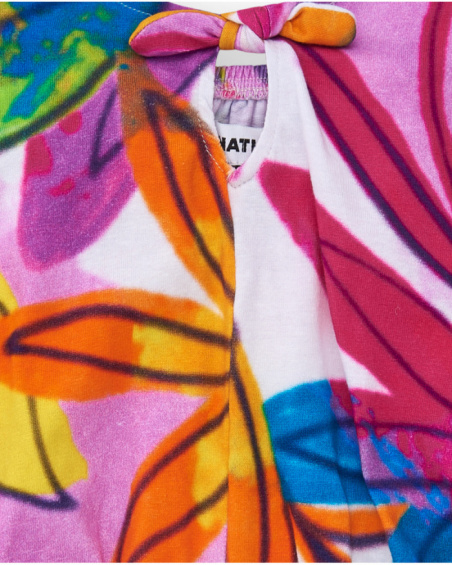 Camiseta para niña en blanco con estampado tropical y nudo en Camiseta para niña en blanco con estampado tropical y nudo en