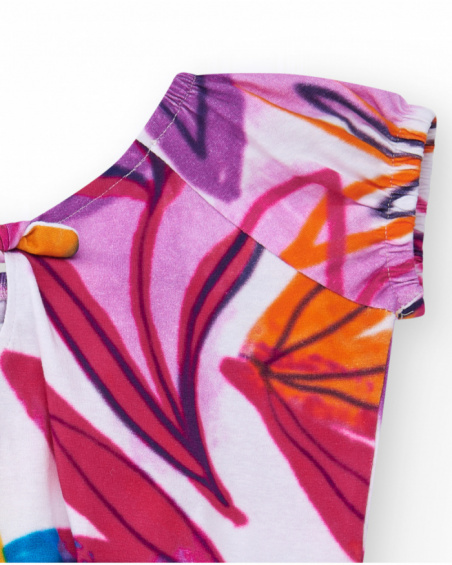 Camiseta para niña en blanco con estampado tropical y nudo en Camiseta para niña en blanco con estampado tropical y nudo en