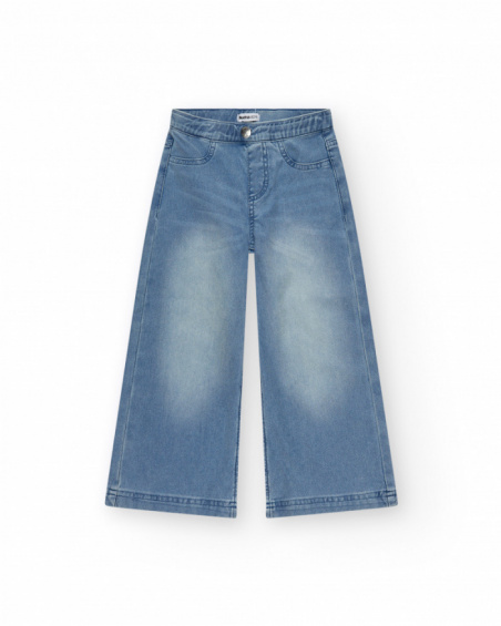 Pantalón para niña en denim con cremallera y bolsillos Pantalón para niña en denim con cremallera y bolsillos