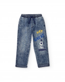 Pantalón vaquero para niño con estampado gráfico y cintura Pantalón vaquero para niño con estampado gráfico y cintura