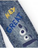 Pantalón vaquero para niño con estampado gráfico y cintura Pantalón vaquero para niño con estampado gráfico y cintura