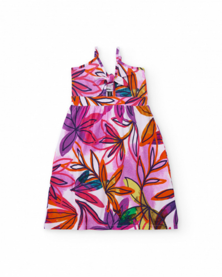 Vestido niña en blanco con estampado floral multicolor Vestido niña en blanco con estampado floral multicolor