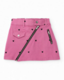 Falda mini niña en rosa con corazones y cremallera diagonal Falda mini niña en rosa con corazones y cremallera diagonal