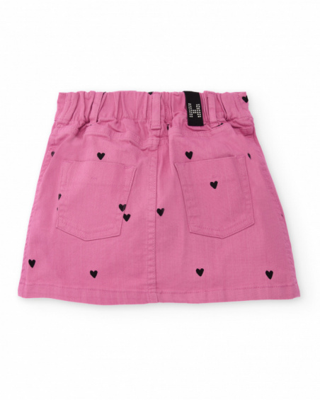 Falda mini niña en rosa con corazones y cremallera diagonal Falda mini niña en rosa con corazones y cremallera diagonal