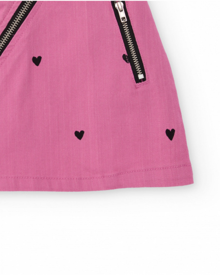 Falda mini niña en rosa con corazones y cremallera diagonal Falda mini niña en rosa con corazones y cremallera diagonal