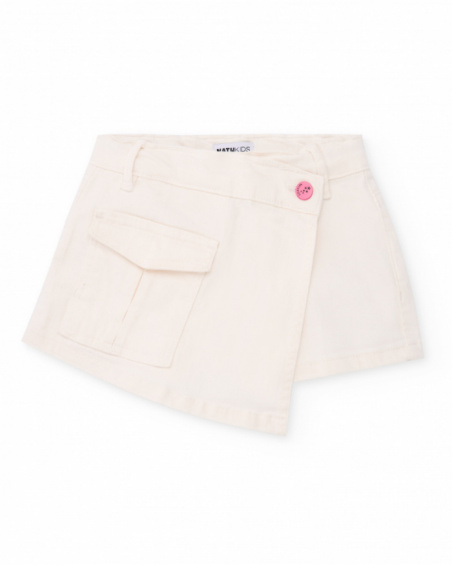 Falda-pantalón niña en crudo con bolsillos decorativos Falda-pantalón niña en crudo con bolsillos decorativos