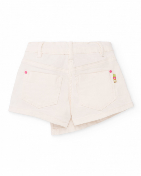 Falda-pantalón niña en crudo con bolsillos decorativos Falda-pantalón niña en crudo con bolsillos decorativos