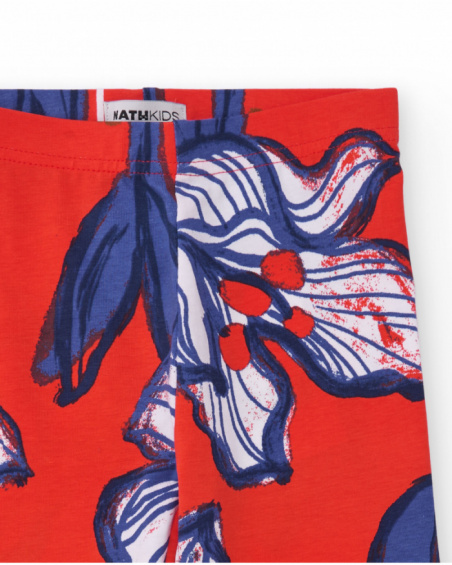 Leggings niña en rojo con estampado floral azul Leggings niña en rojo con estampado floral azul