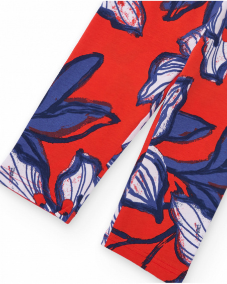 Leggings niña en rojo con estampado floral azul Leggings niña en rojo con estampado floral azul