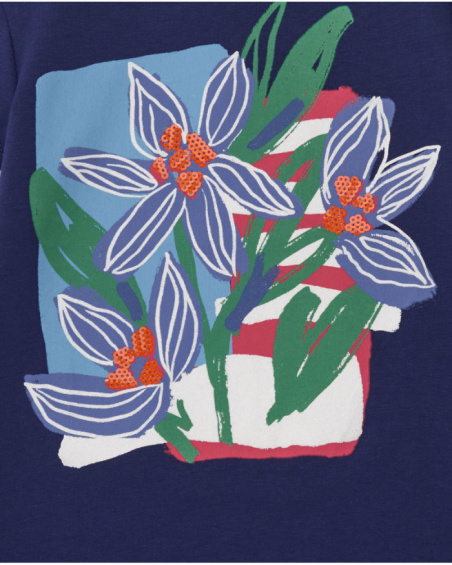 Camiseta niña en azul marino con hombros descubiertos y estampado floral Camiseta niña en azul marino con hombros descubiertos y estampado floral