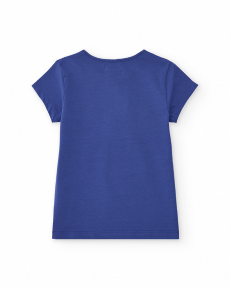 Camiseta niña en azul cobalto con estampado floral lateral Camiseta niña en azul cobalto con estampado floral lateral