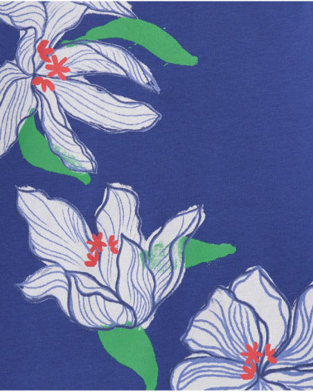 Camiseta niña en azul cobalto con estampado floral lateral Camiseta niña en azul cobalto con estampado floral lateral