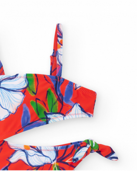 Bañador niña en rojo con estampado floral y detalle asimétrico Bañador niña en rojo con estampado floral y detalle asimétrico