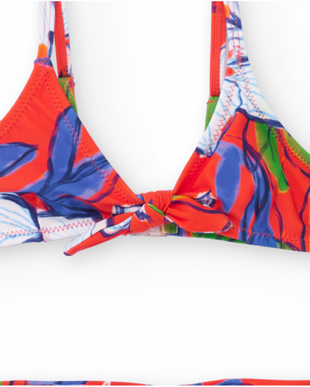 Bikini niña en rojo con estampado floral y lazadas Bikini niña en rojo con estampado floral y lazadas