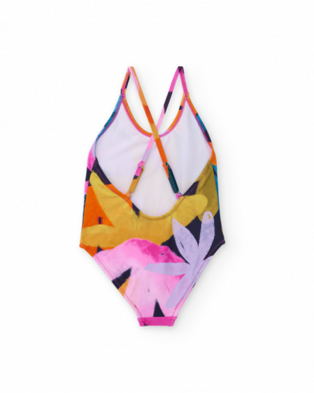 Bañador niña en multicolor con estampado artístico y tirantes cruzados Bañador niña en multicolor con estampado artístico y tirantes cruzados