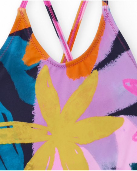 Bañador niña en multicolor con estampado artístico y tirantes cruzados Bañador niña en multicolor con estampado artístico y tirantes cruzados