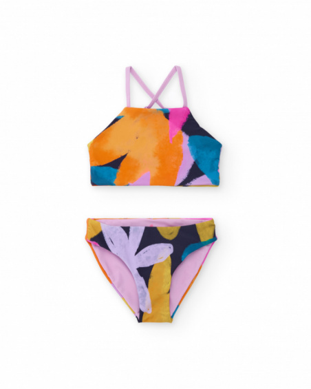 Bikini niña reversible en tonos pastel con tirantes cruzados Bikini niña reversible en tonos pastel con tirantes cruzados