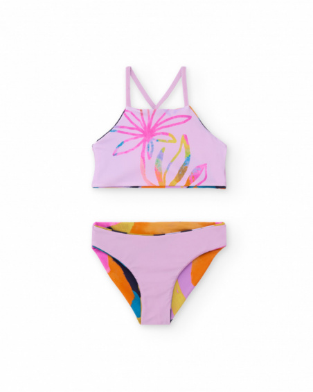 Bikini niña reversible en tonos pastel con tirantes cruzados Bikini niña reversible en tonos pastel con tirantes cruzados