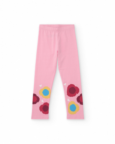 Leggings de niña en rosa con estampado floral multicolor Leggings de niña en rosa con estampado floral multicolor