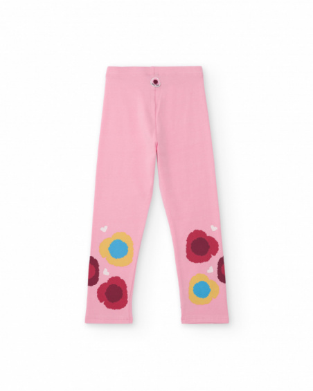Leggings de niña en rosa con estampado floral multicolor Leggings de niña en rosa con estampado floral multicolor
