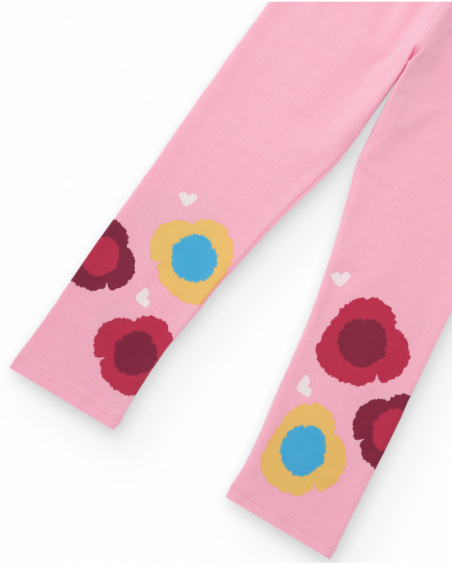 Leggings de niña en rosa con estampado floral multicolor Leggings de niña en rosa con estampado floral multicolor