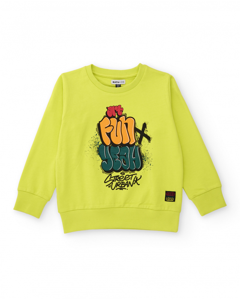 Sudadera verde lima para niño con estampado urbano