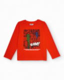 Camiseta de manga larga para niño color naranja con estampado
