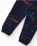 Pantalón jogger azul marino con estampado de dinosaurios y