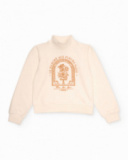 Sudadera color marfil para niña con cuello alto y estampado