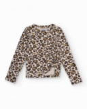 Camiseta de manga larga con estampado animal print y fruncido