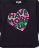 Camiseta negra de manga larga para niña con estampado colorido