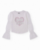 Camiseta blanca para niña con aplicaciones y mangas acampanadas
