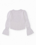 Camiseta blanca para niña con aplicaciones y mangas acampanadas